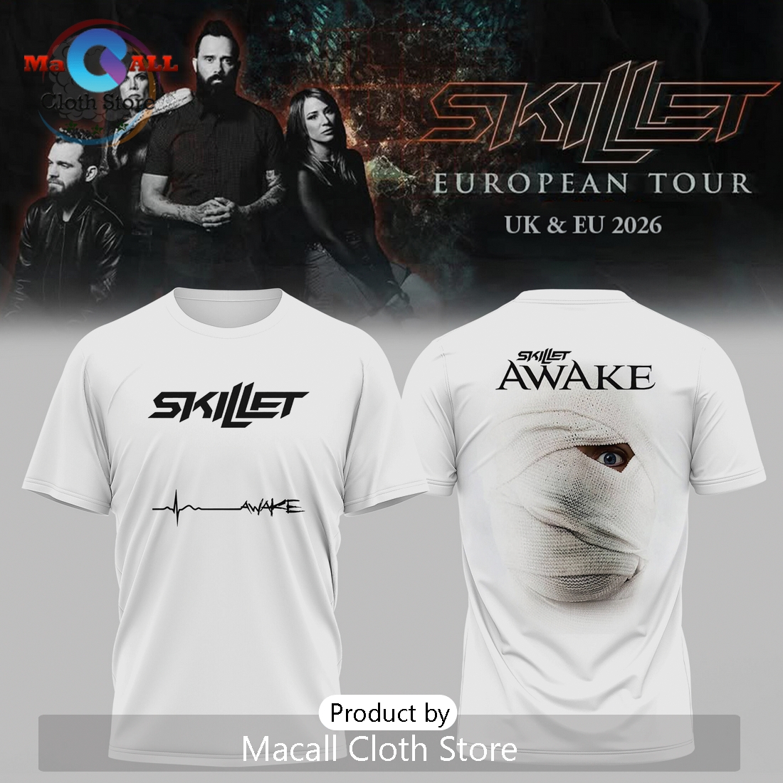 Skillet Band UK & EU Tour 2026 Awake Album Art Graphic Print T-Shirt