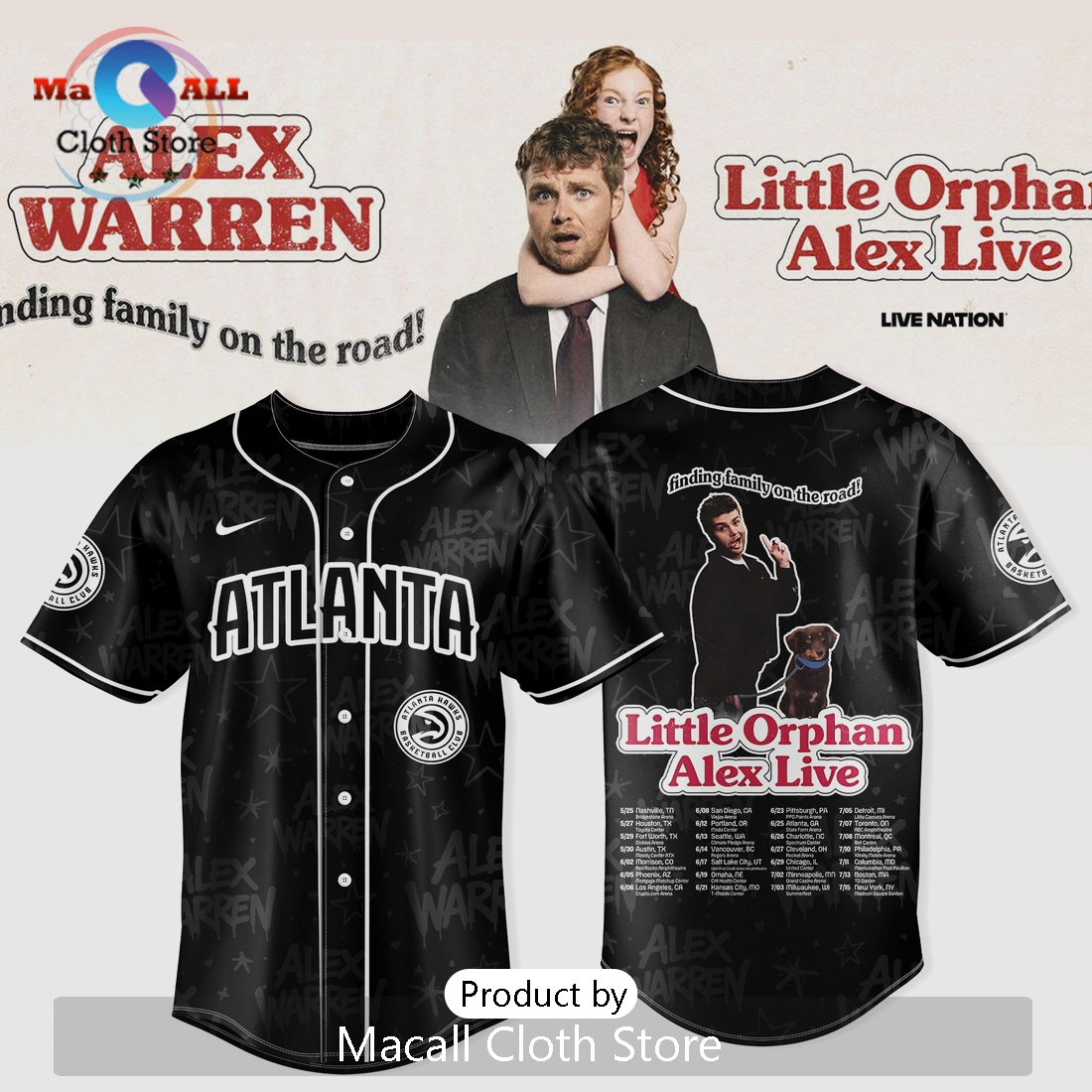 Atlanta Hawks Alex Warren Little Orphan Alex Live Tour Baseball Jersey