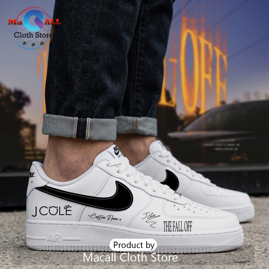 J. Cole The Fall Off Custom Signed White Air Force 1 Sneakers J. Cole The Fall Off Custom Signed White Air Force 1 Sneakers