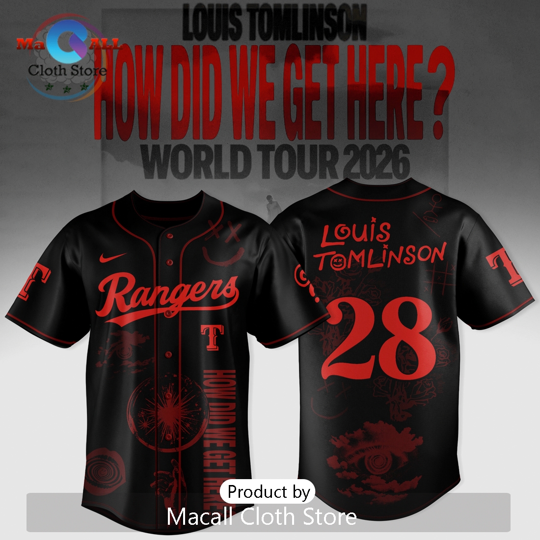 Louis Tomlinson Rangers World Tour 2026 Baseball Jersey