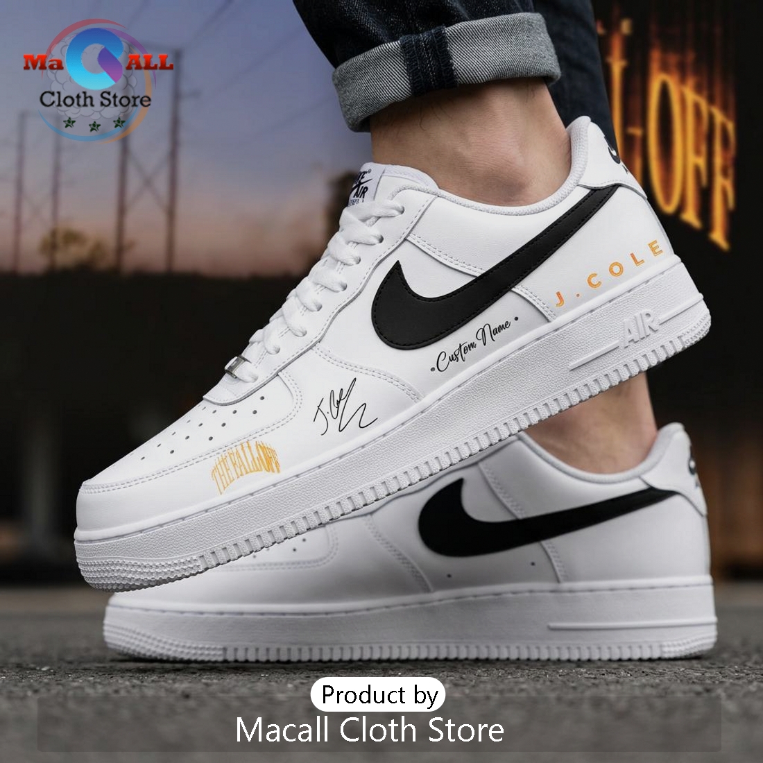J. Cole The Fall Off Tour Signature White Air Force 1 Sneakers