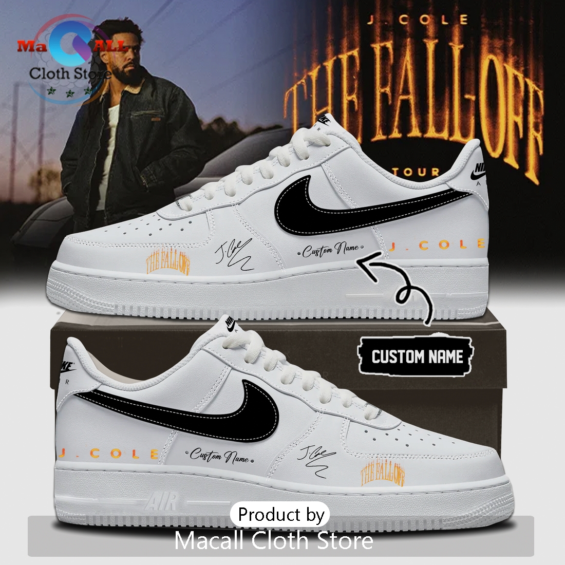 J. Cole The Fall Off Tour Signature White Air Force 1 Sneakers