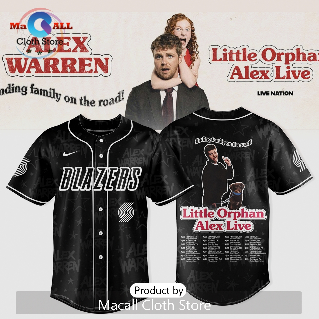 Alex Warren Little Orphan Alex Live Blazers Baseball Jersey