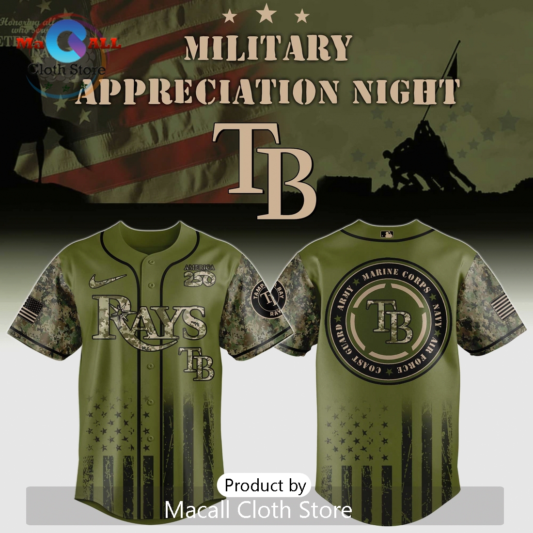 TB Rays Military Appreciation 2026 Limited Edition Baseball Jersey