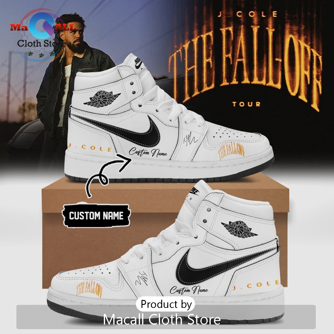 J. Cole The Fall Off Tour Signature Custom Air Jordan 1 Sneakers