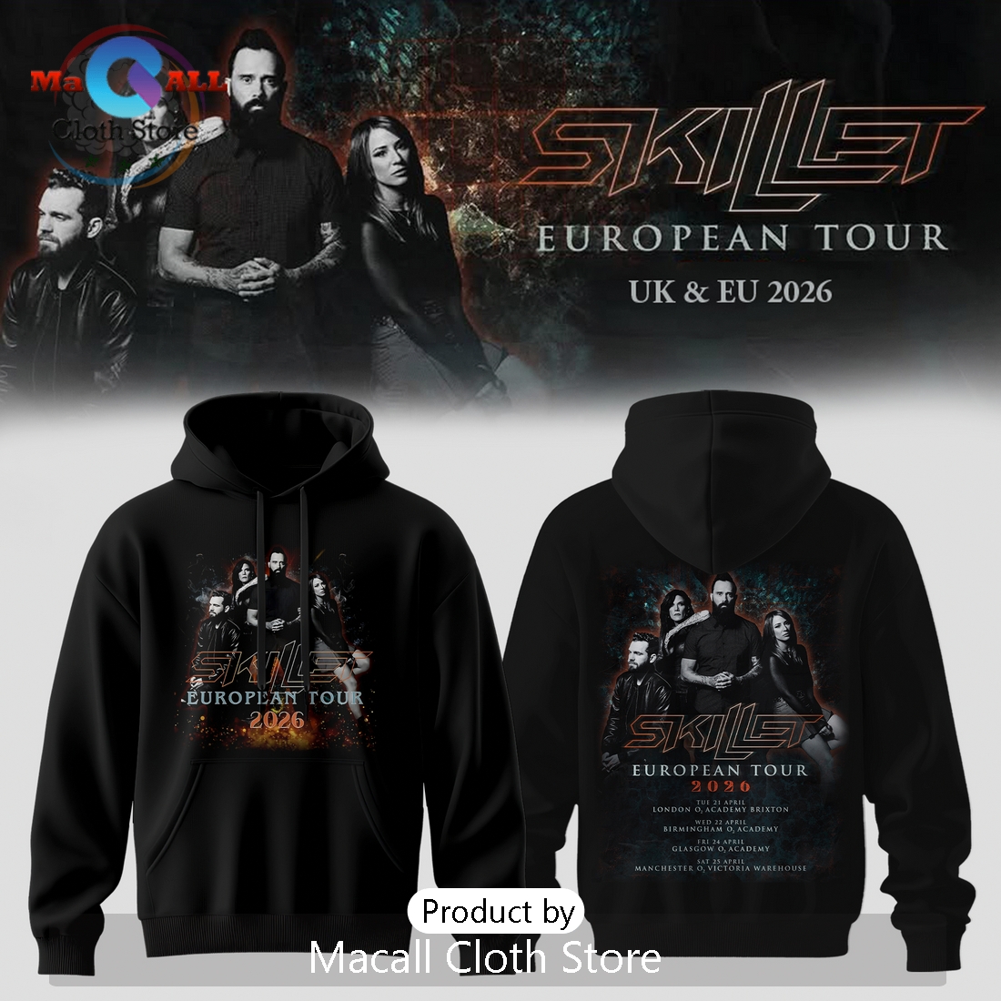 Skillet European Tour 2026 Limited Edition Band Music Hoodie