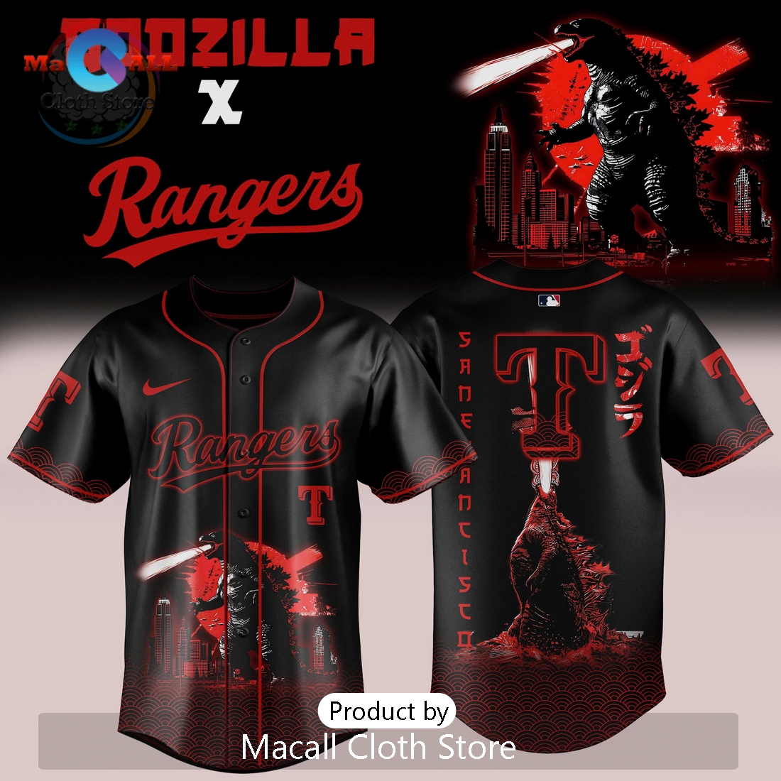 Godzilla Rangers MLB 2026 Edition Graphic Baseball Jersey