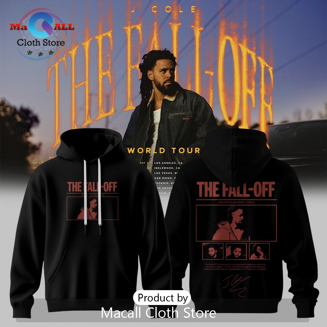 J. Cole The Fall Off World Tour Album Art Black Pullover Hoodie