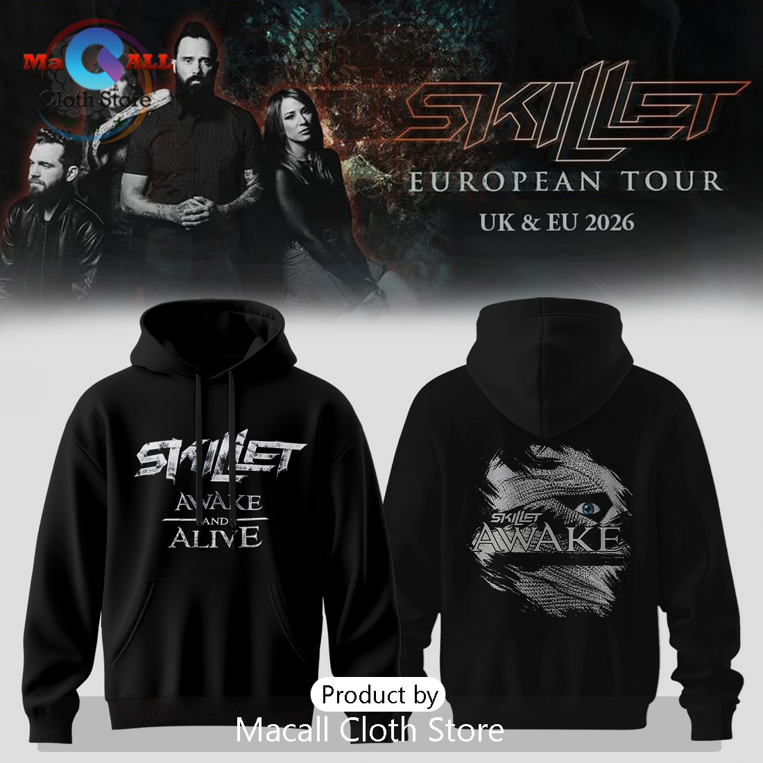 Skillet Awake And Alive 2026 Tour Music Band Graphic Black Hoodie