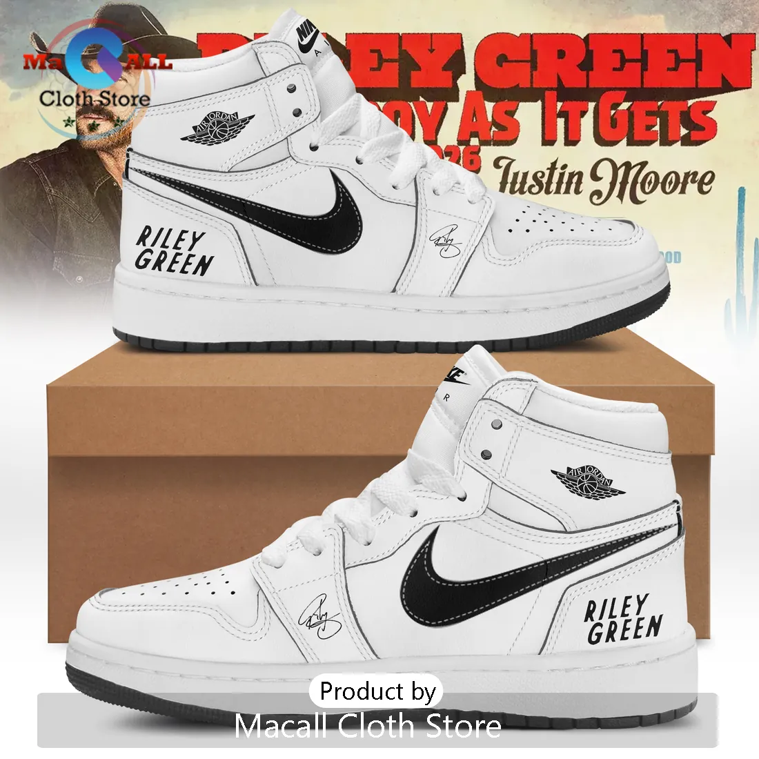 Riley Green Country Music Custom Signature White High Top Sneakers