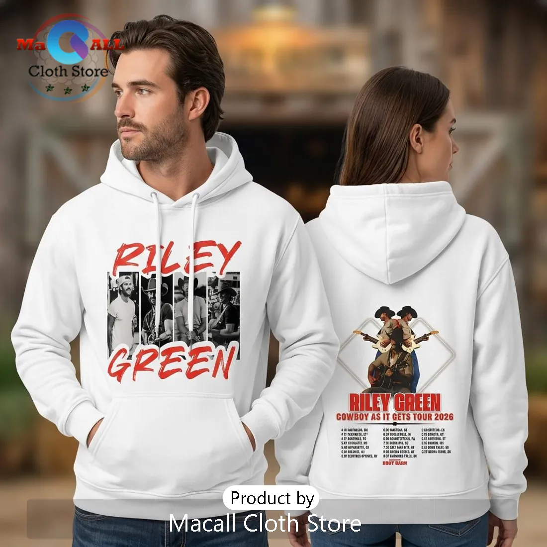 Riley Green Cowboy As It Gets Tour 2026 Country Concert Hoodie
