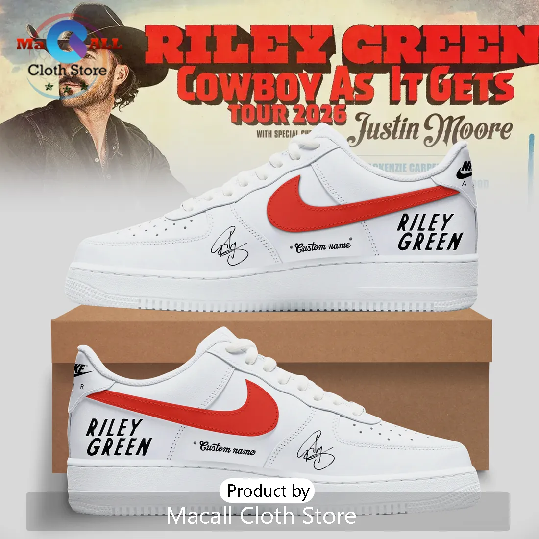 Riley Green Cowboy As It Gets Tour Custom Name Air Force 1 Shoes