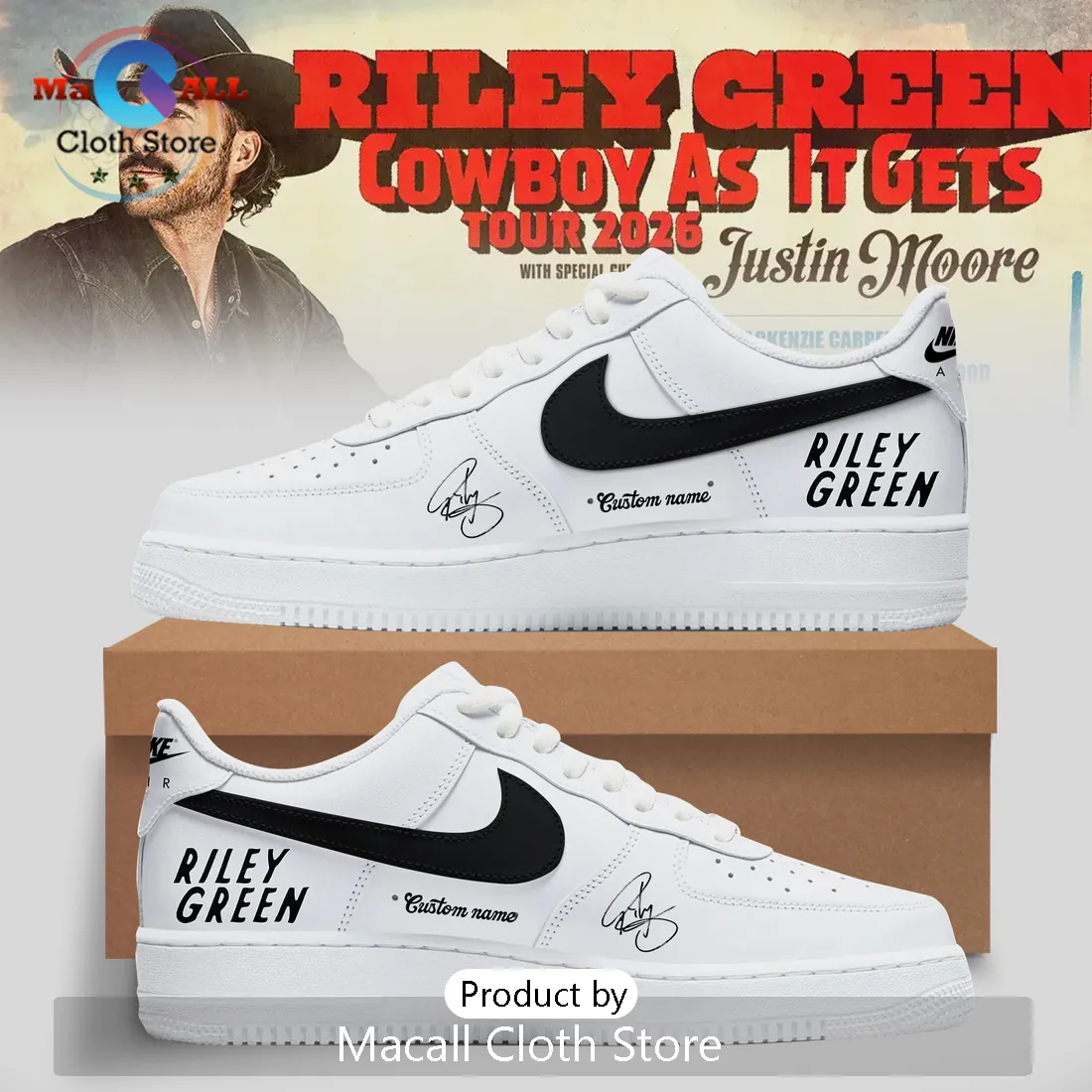Riley Green Cowboy As It Gets Tour 2026 Custom Air Force 1