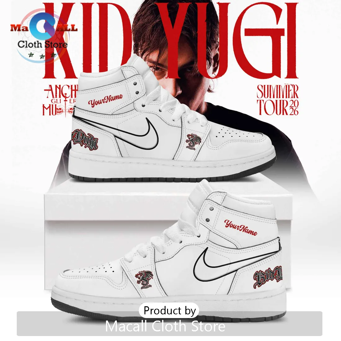 Kid Yugi Summer Tour 2026 Personalized White High Top Sneakers