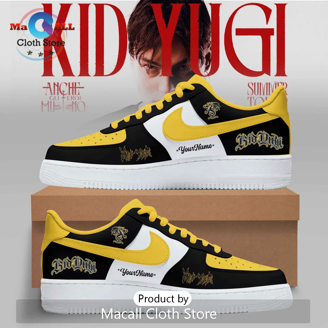 Kid Yugi Album Merch Personalized Black Yellow Air Force 1 Sneakers