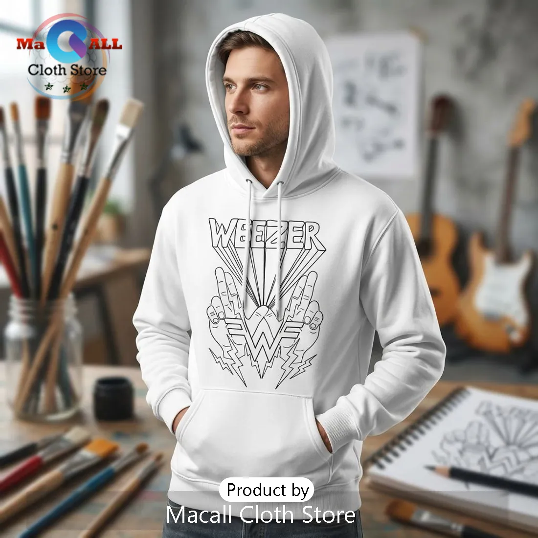 Weezer The Gathering Concert Tour Exclusive White Pullover Hoodie