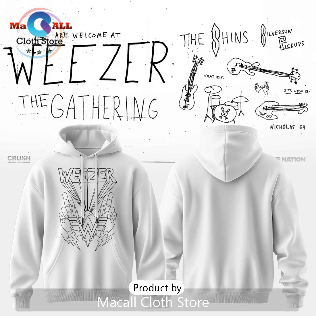 Weezer The Gathering Concert Tour Exclusive White Pullover Hoodie