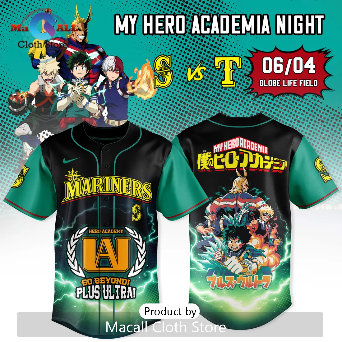 Seattle Mariners My Hero Academia Plus Ultra Anime Baseball Jersey