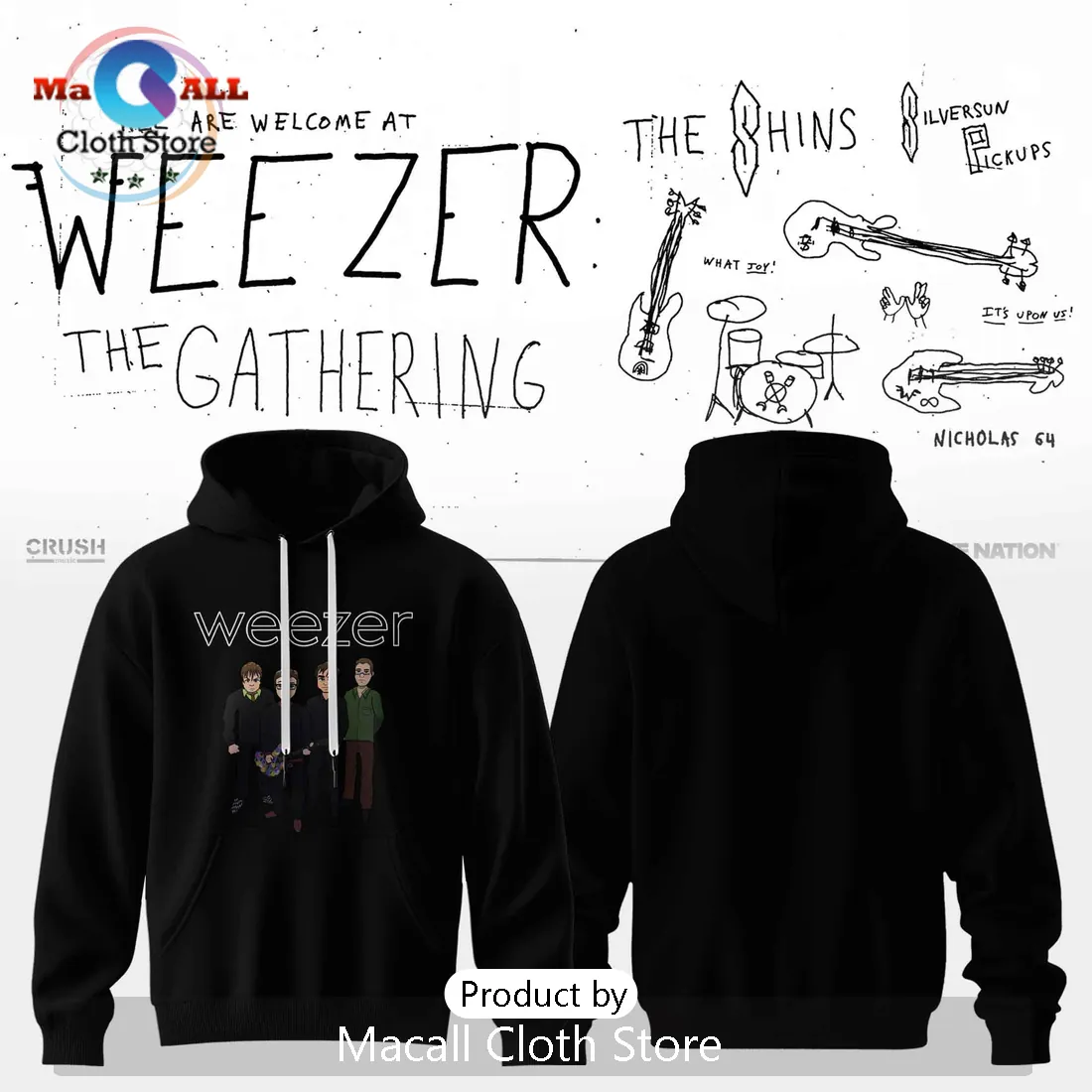 Weezer The Gathering Alternative Rock Tour Graphic Pullover Hoodie