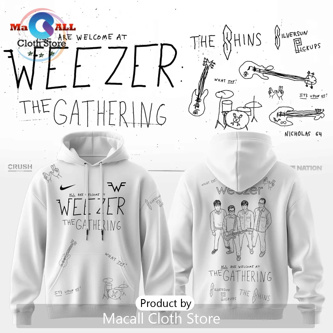 Weezer The Gathering Tour Graphic Doodle Art Pullover Hoodie