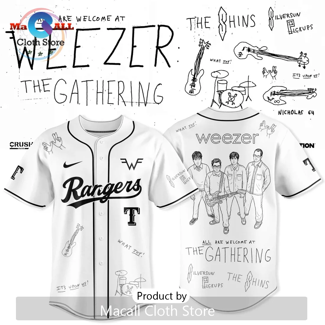 Weezer The Gathering Texas Rangers Concert Tour Baseball Jersey