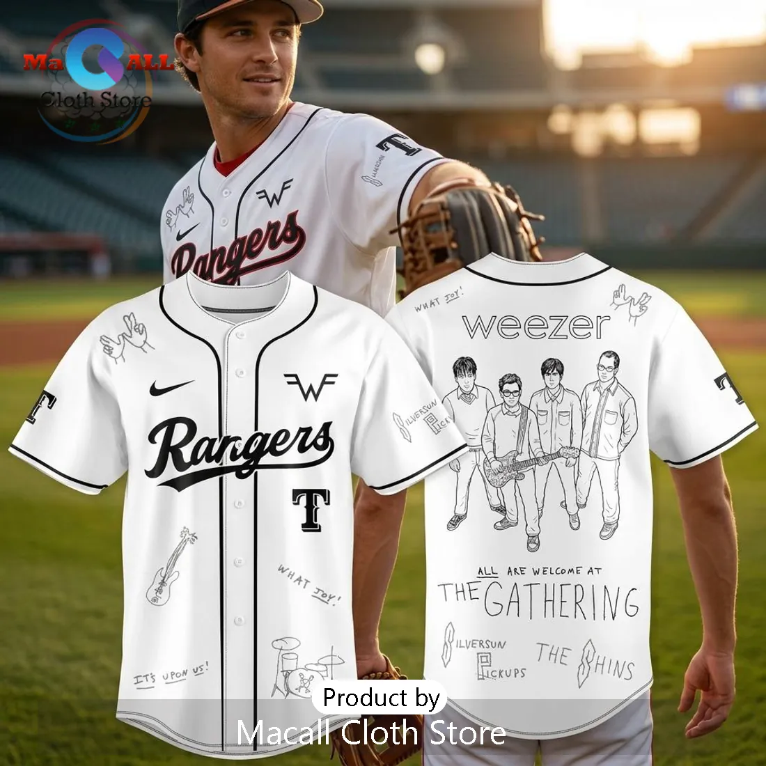 Weezer The Gathering Texas Rangers Concert Tour Baseball Jersey
