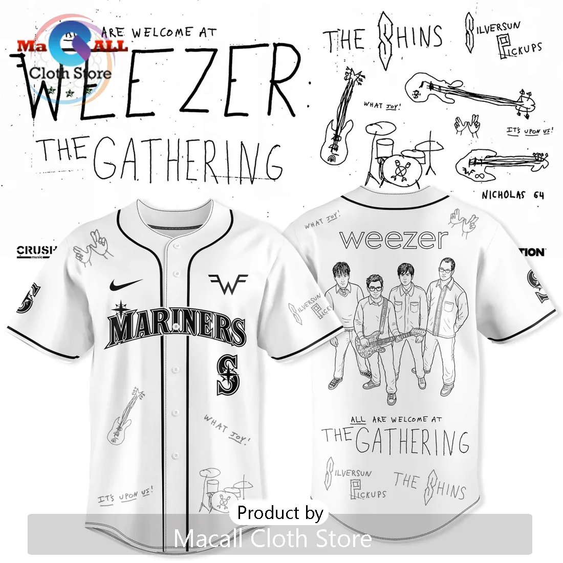Weezer The Gathering Seattle Mariners Tour Custom Baseball Jersey