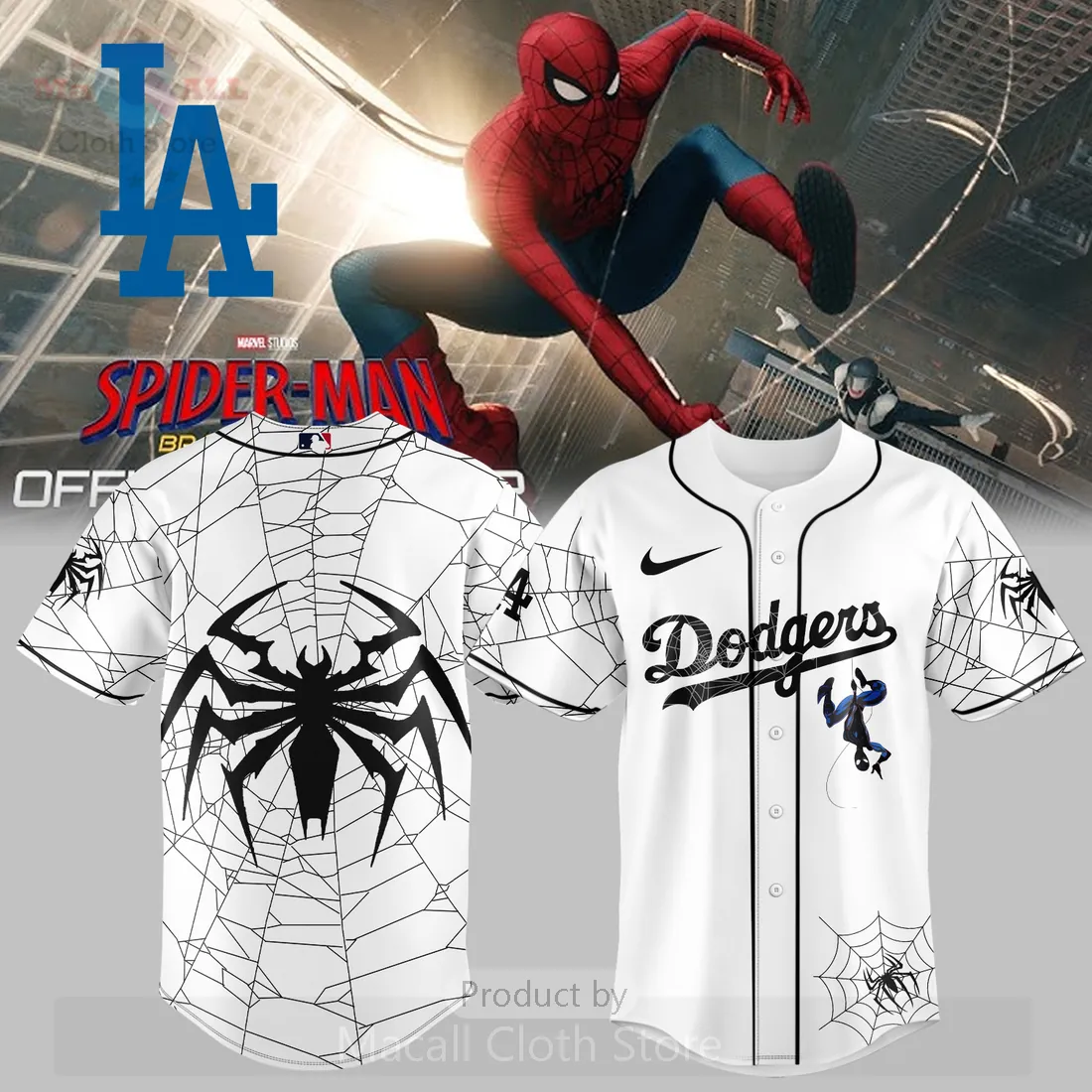 Los Angeles Dodgers Spider-Man Brand New Day White Baseball Jersey Los Angeles Dodgers Spider-Man Brand New Day White Baseball Jersey