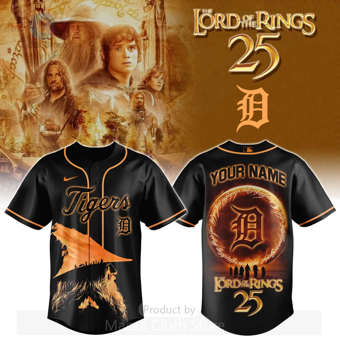 Detroit Tigers Lord of the Rings 25th Anniversary Custom Baseball Jersey