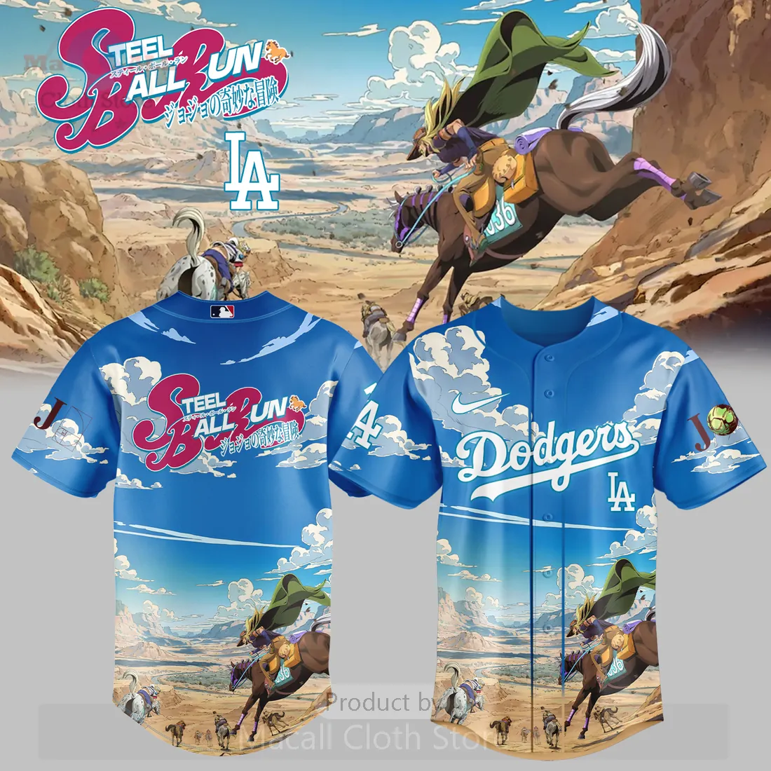LA Dodgers Steel Ball Run JoJo Anime Limited Edition Graphic Baseball Jersey