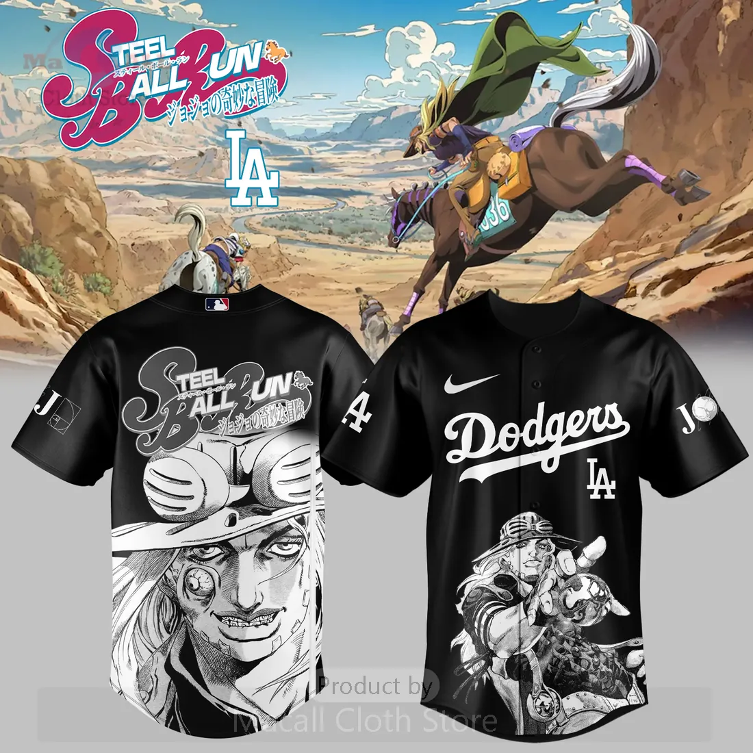 LA Dodgers Steel Ball Run JoJo Manga Crossover Limited Edition Baseball Jersey