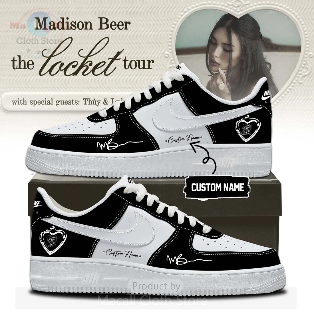 Madison Beer The Locket Tour MB Heart Locket Custom Nike Air Force 1 Shoes