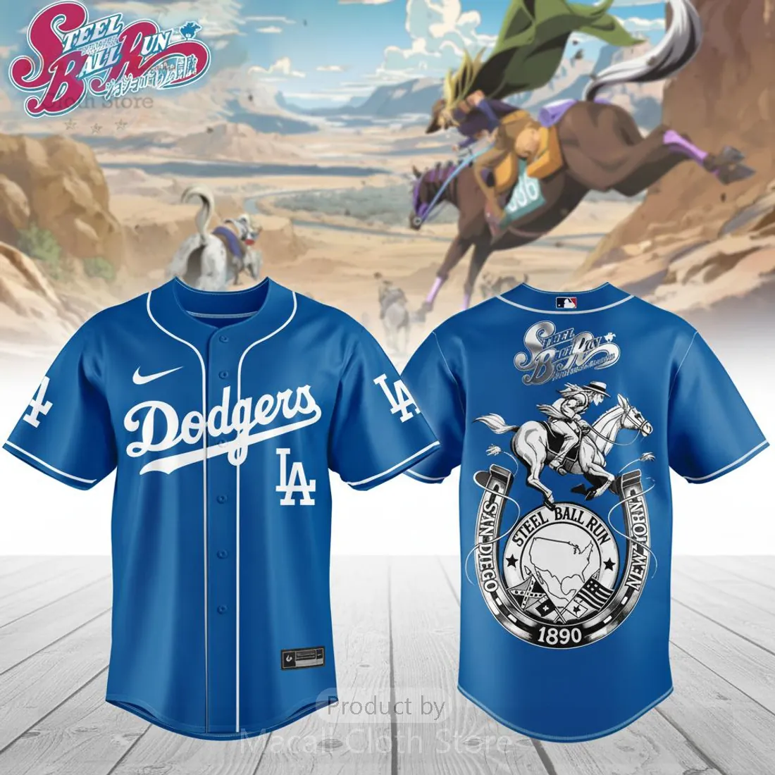 LA Dodgers Steel Ball Run Collaboration Limited Edition Blue Baseball Jersey