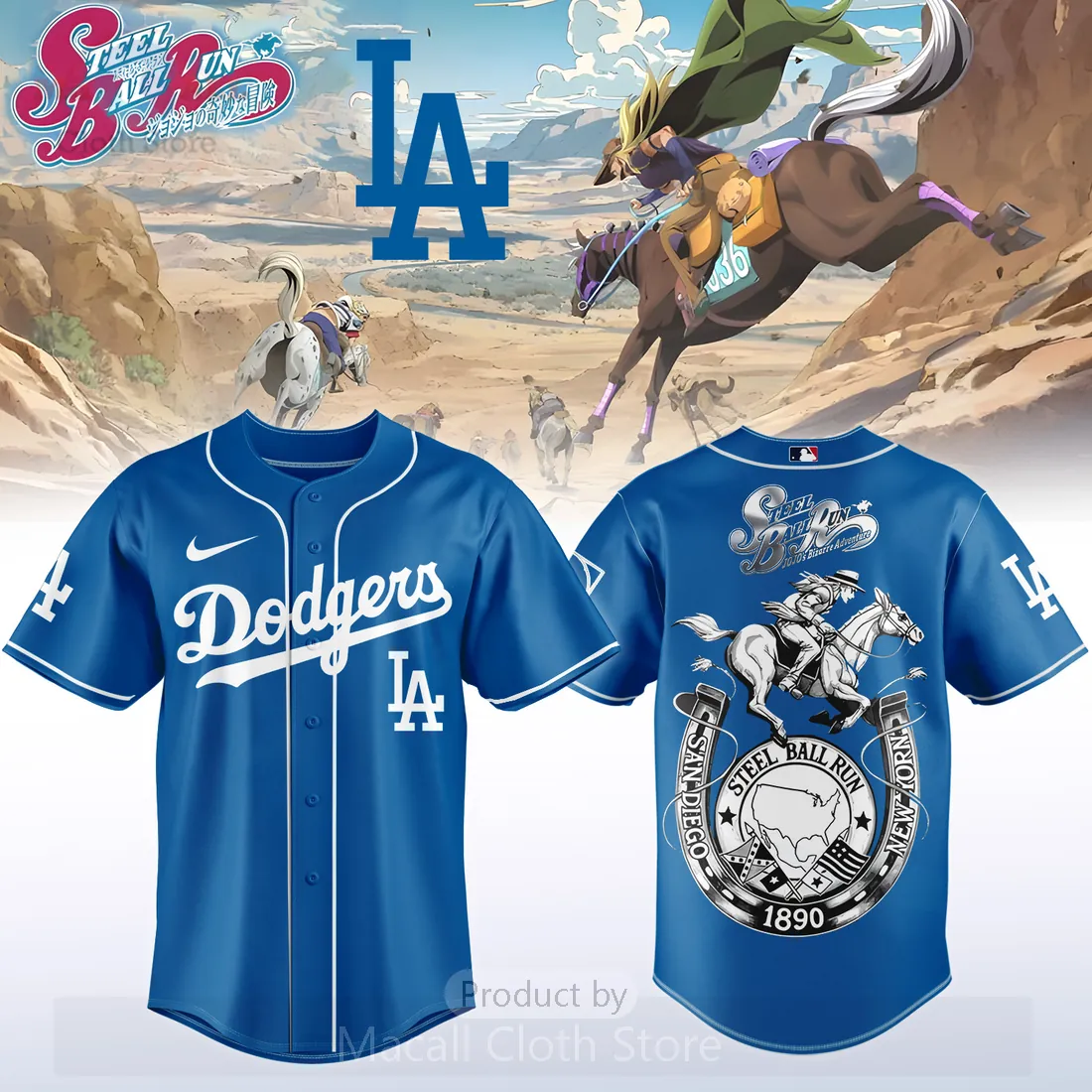 LA Dodgers Steel Ball Run Collaboration Limited Edition Blue Baseball Jersey