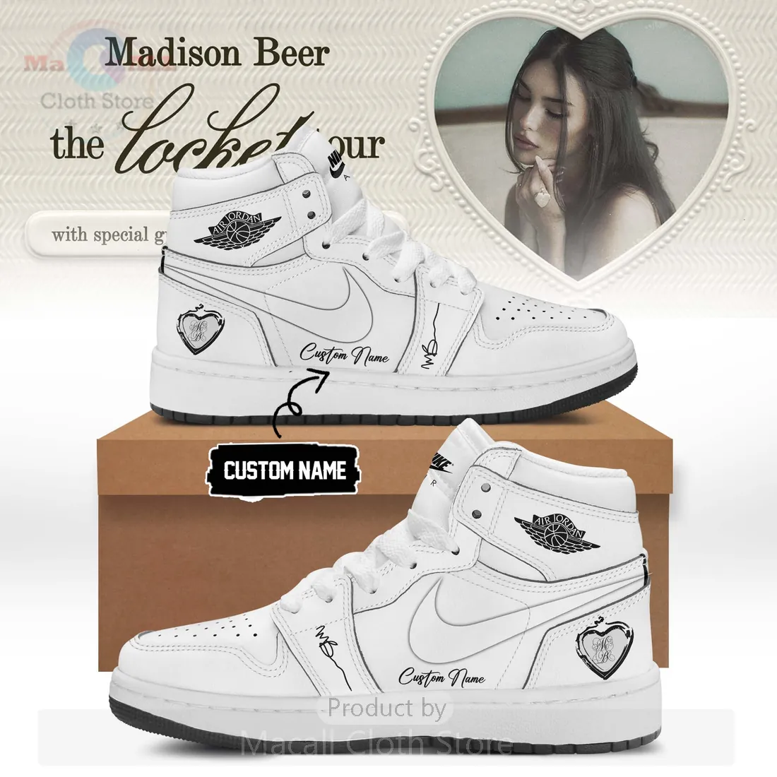 Madison Beer The Locket Tour Personalized Heart Locket AIr Jordan 1 Sneakers