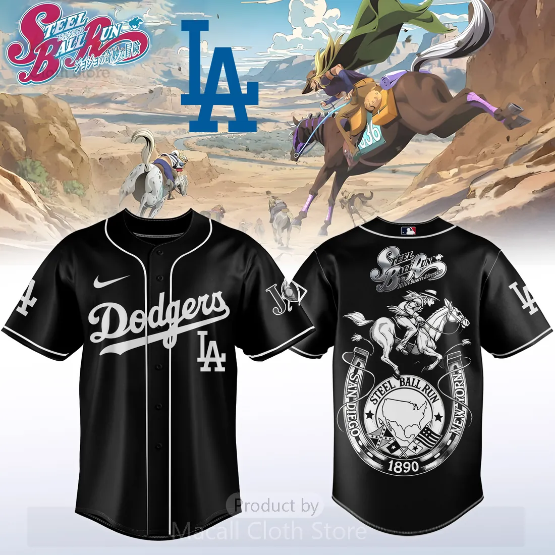 LA Dodgers Steel Ball Run JoJo Anime Limited Edition Baseball Jersey