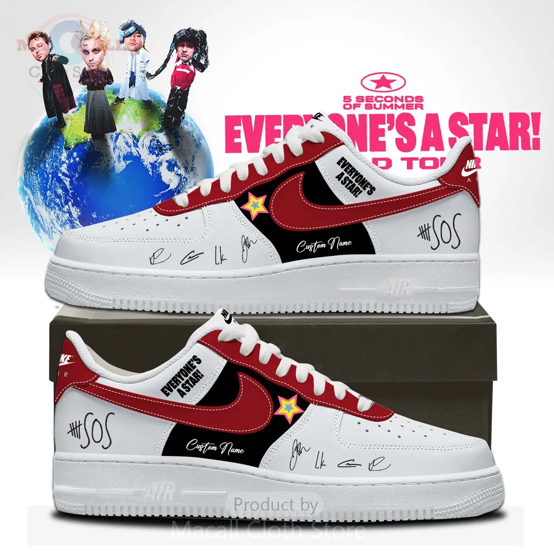 5SOS Everyone’s A Star Tour Custom Autograph Personalized Air Force 1