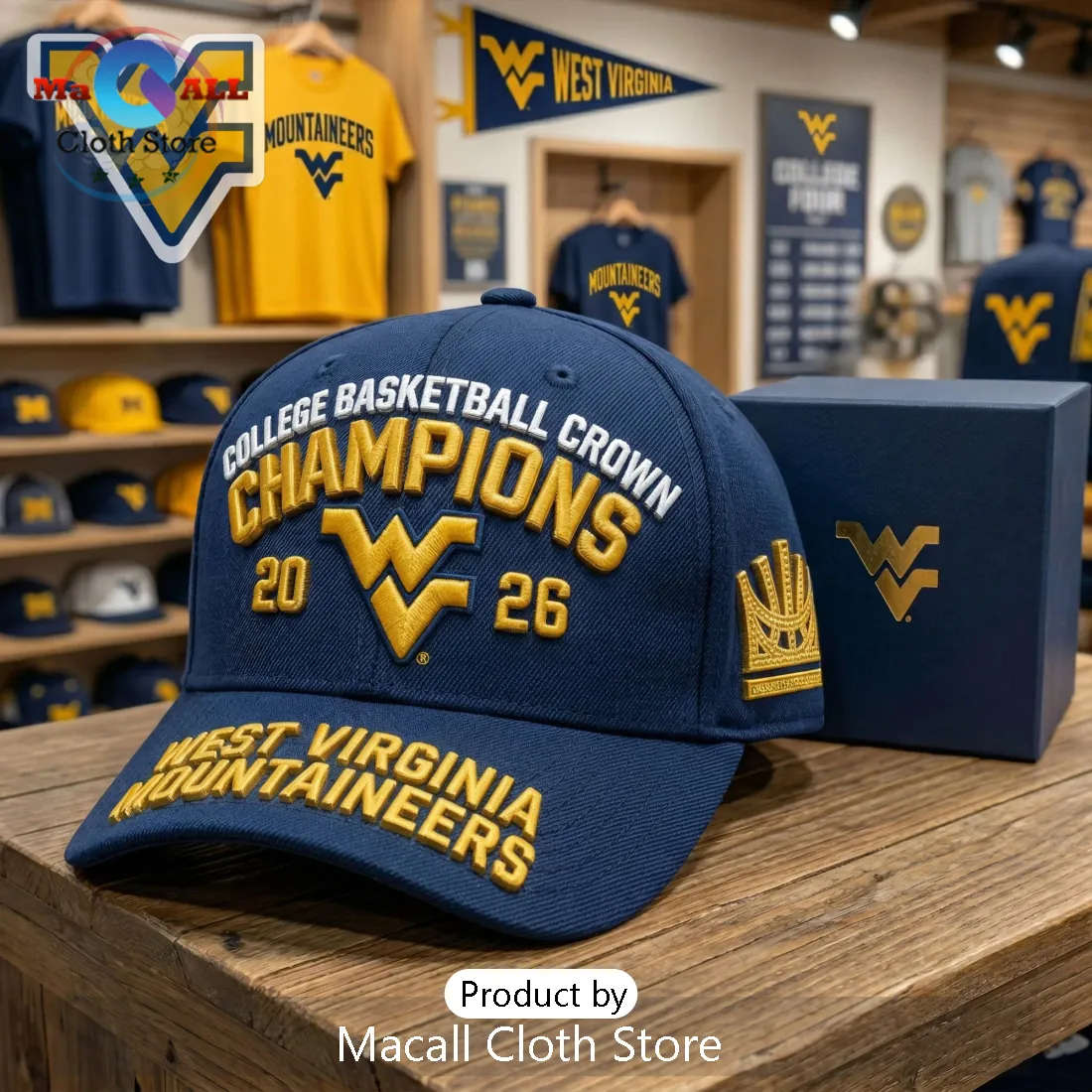 West Virginia Mountaineers 2026 College Basketball Champions Crown Hat