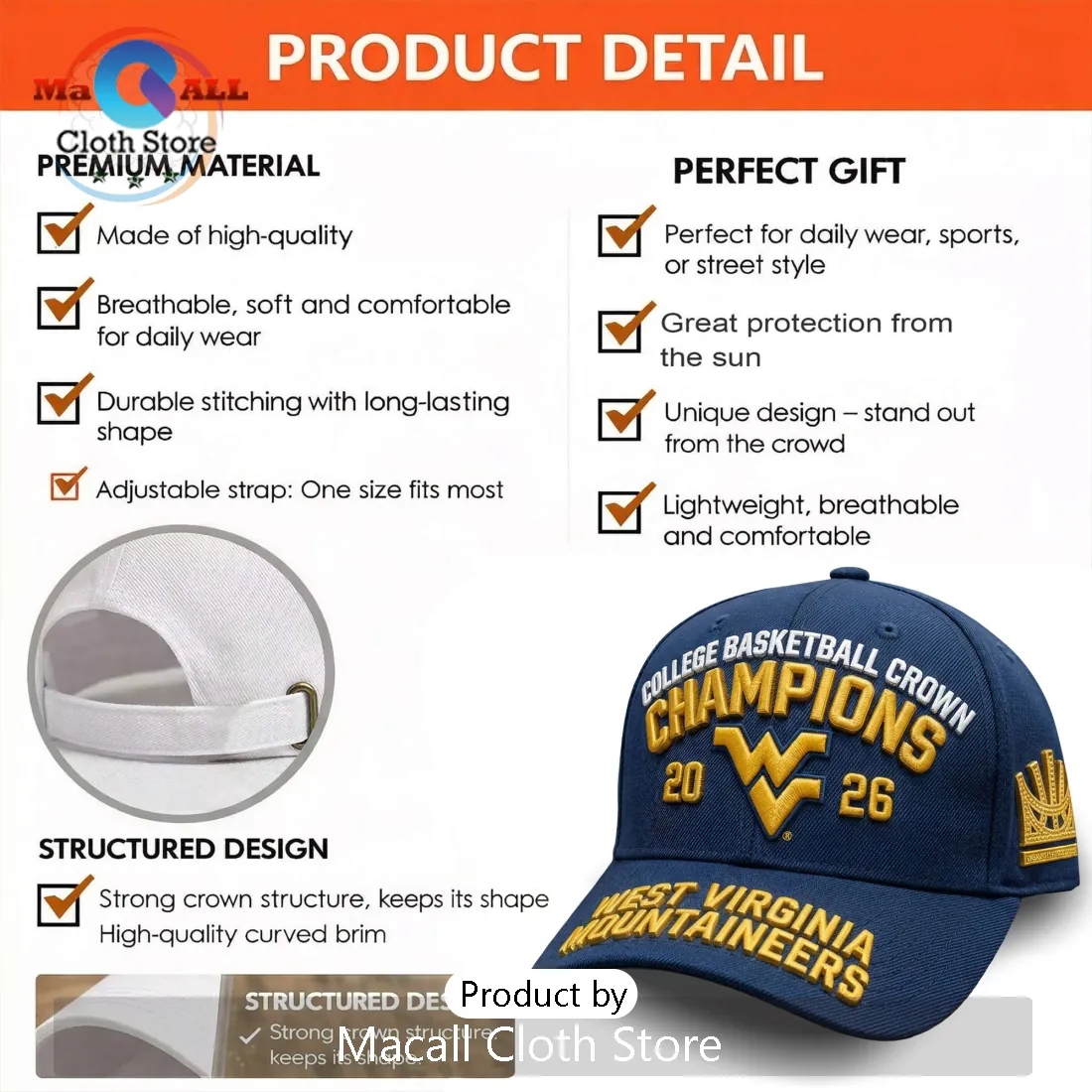 West Virginia Mountaineers 2026 College Basketball Champions Crown Hat West Virginia Mountaineers 2026 College Basketball Champions Crown Hat