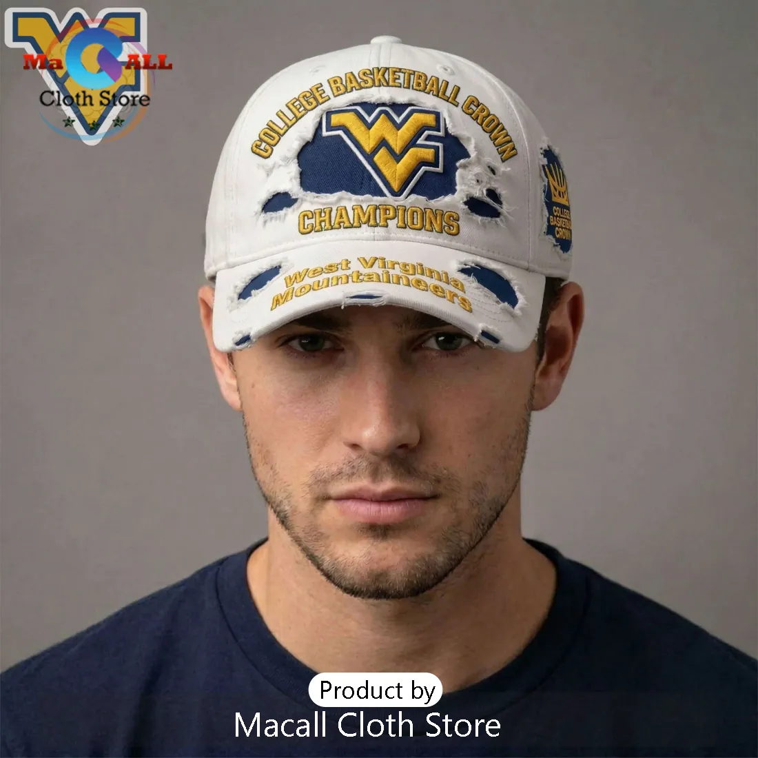West Virginia Mountaineers College Basketball Crown Distressed Baseball Cap