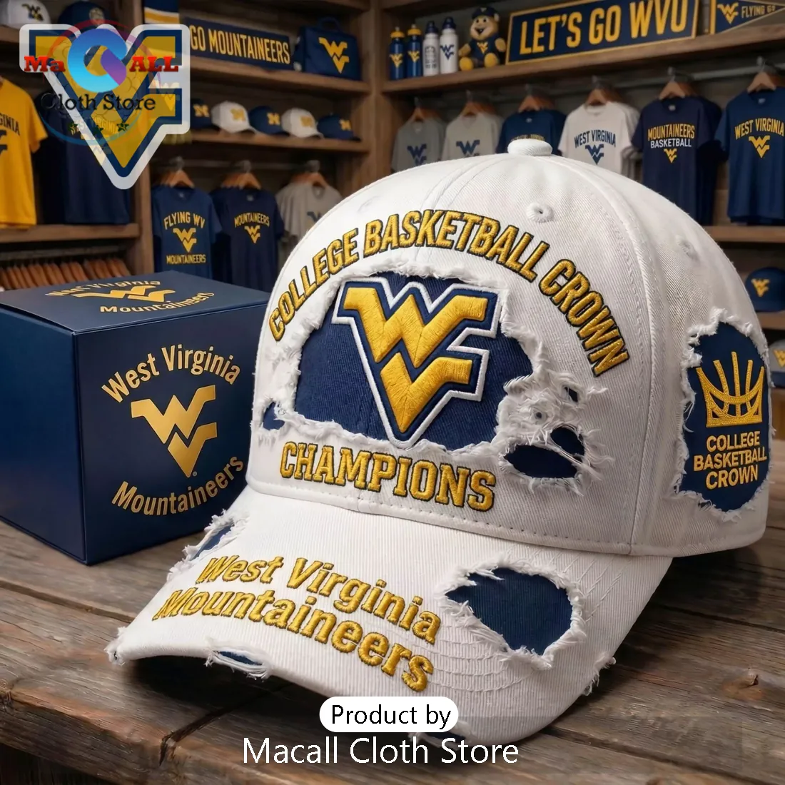 West Virginia Mountaineers College Basketball Crown Distressed Baseball Cap