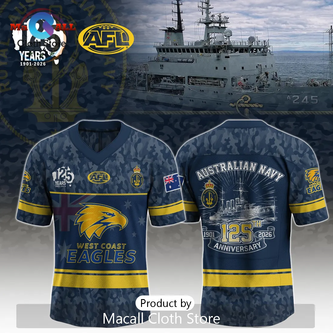 West Coast Eagles Australian Navy 125th Anniversary Limited Edition Jersey