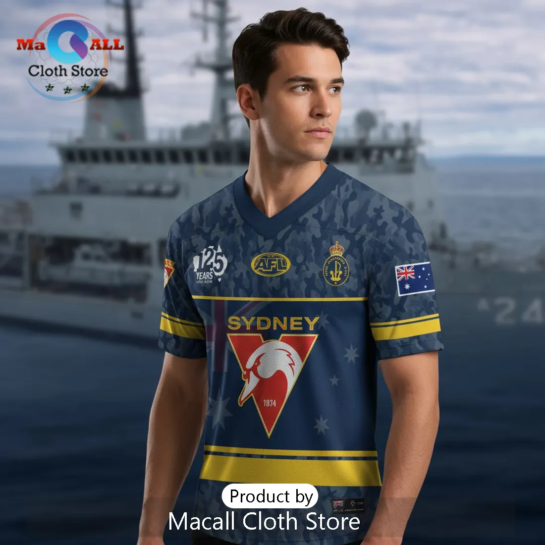 Sydney Swans AFL Australian Navy 125th Anniversary Limited Edition Jersey