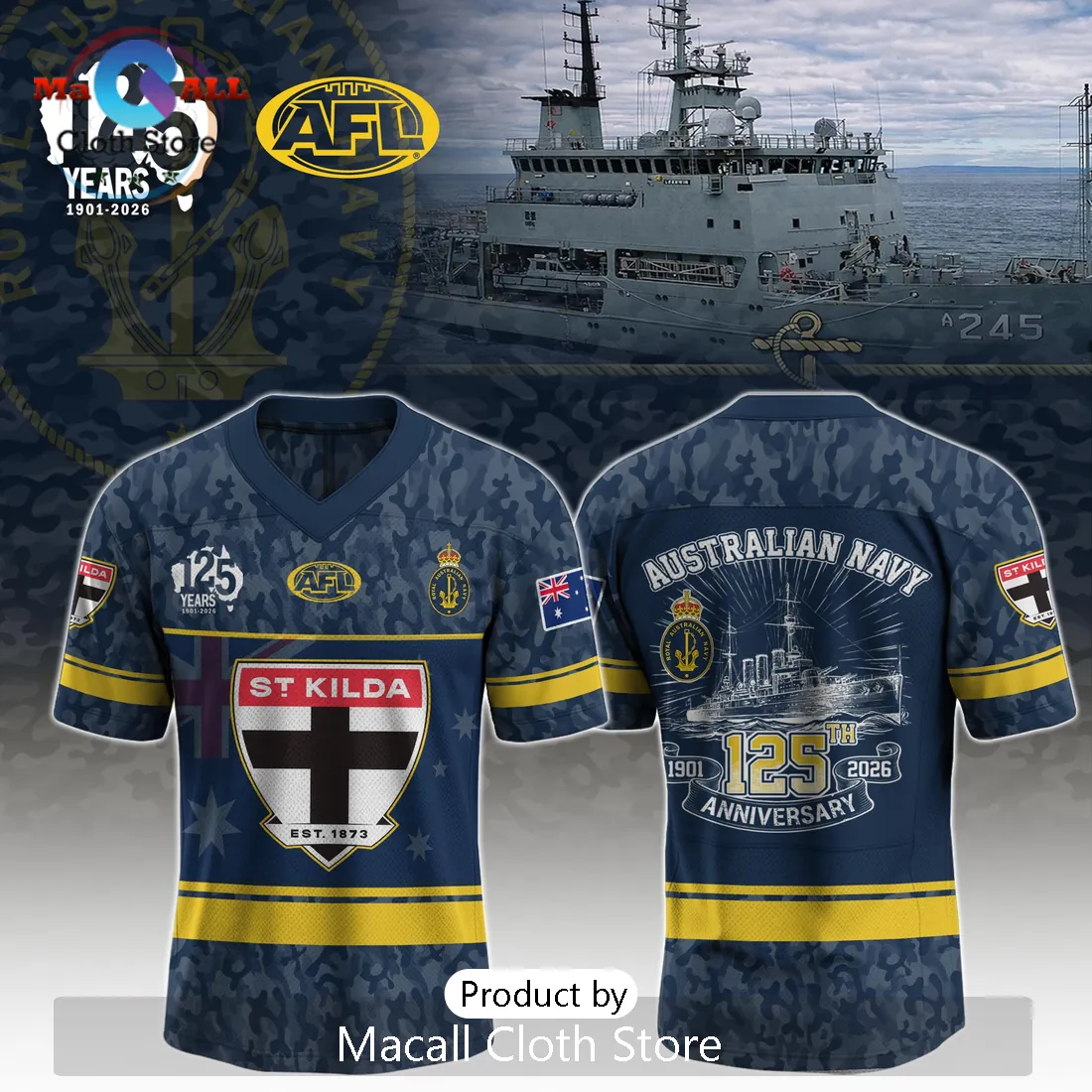 St Kilda Saints AFL Australian Navy 125th Anniversary Commemorative Jersey