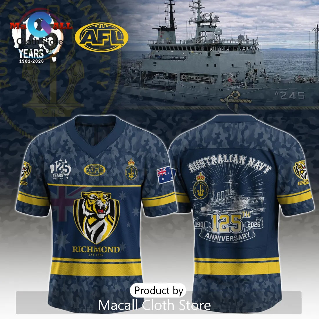 Richmond Tigers Australian Navy 125th Anniversary Commemorative Jersey
