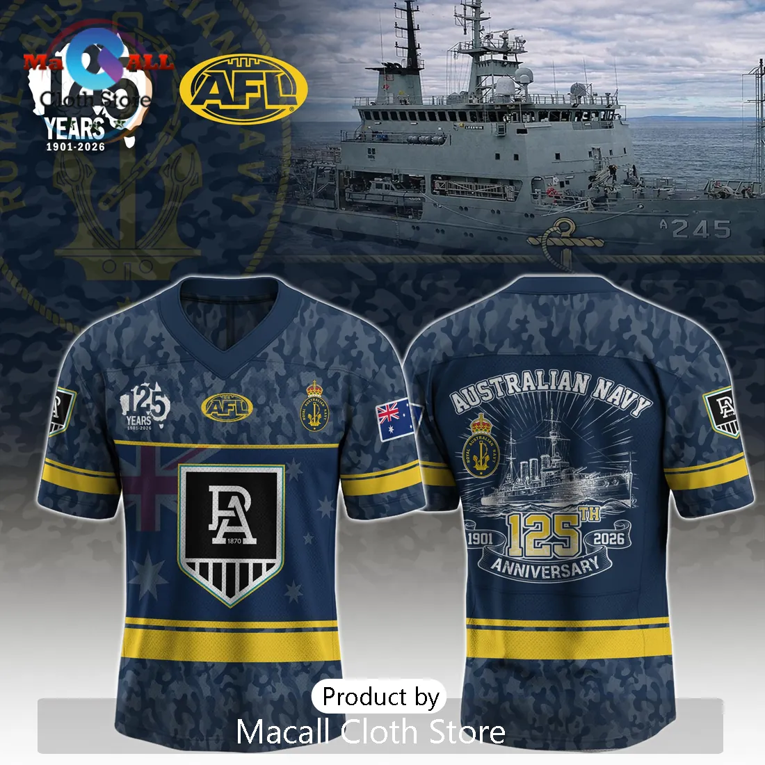 Port Adelaide Power AFL Australian Navy 125th Anniversary Limited Edition Jersey