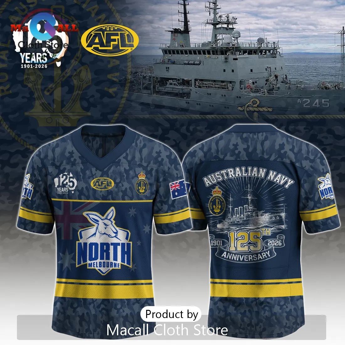North Melbourne AFL Australian Navy 125th Anniversary Commemorative Jersey