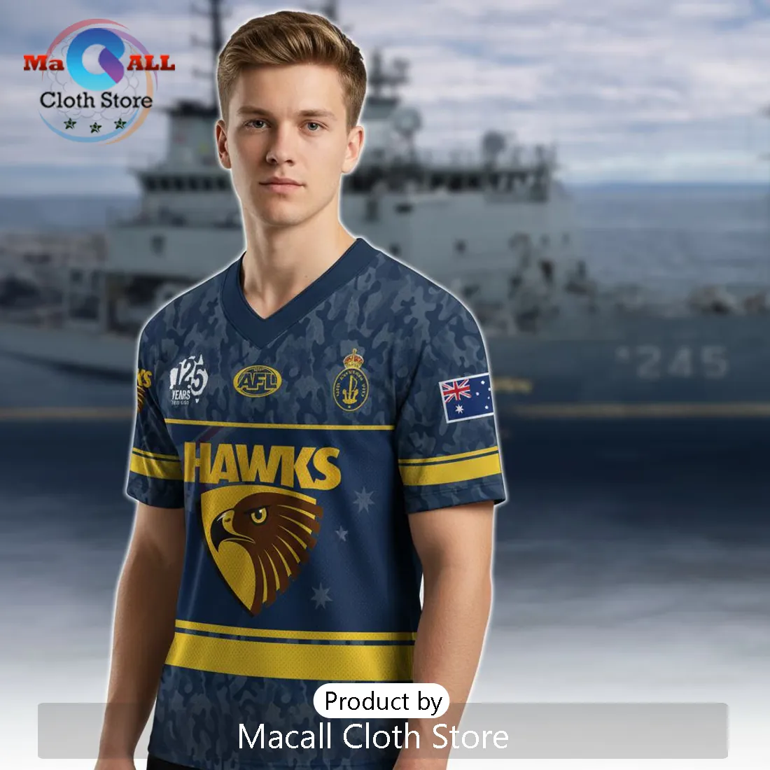 Hawthorn Hawks AFL Australian Navy 125th Anniversary Limited Edition Jersey Hawthorn Hawks AFL Australian Navy 125th Anniversary Limited Edition Jersey