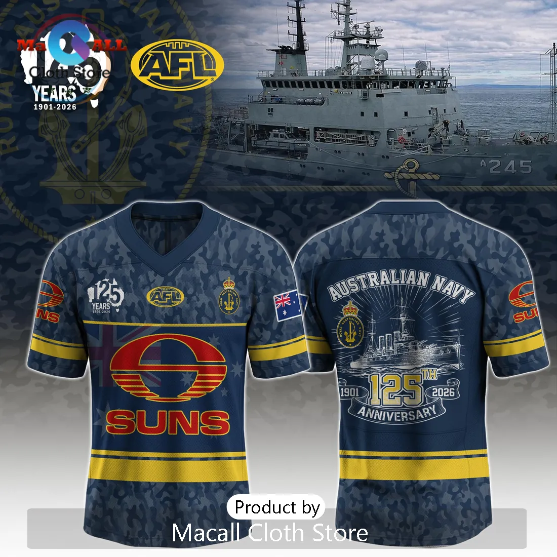 Gold Coast Suns AFL Australian Navy 125th Anniversary Limited Edition Jersey