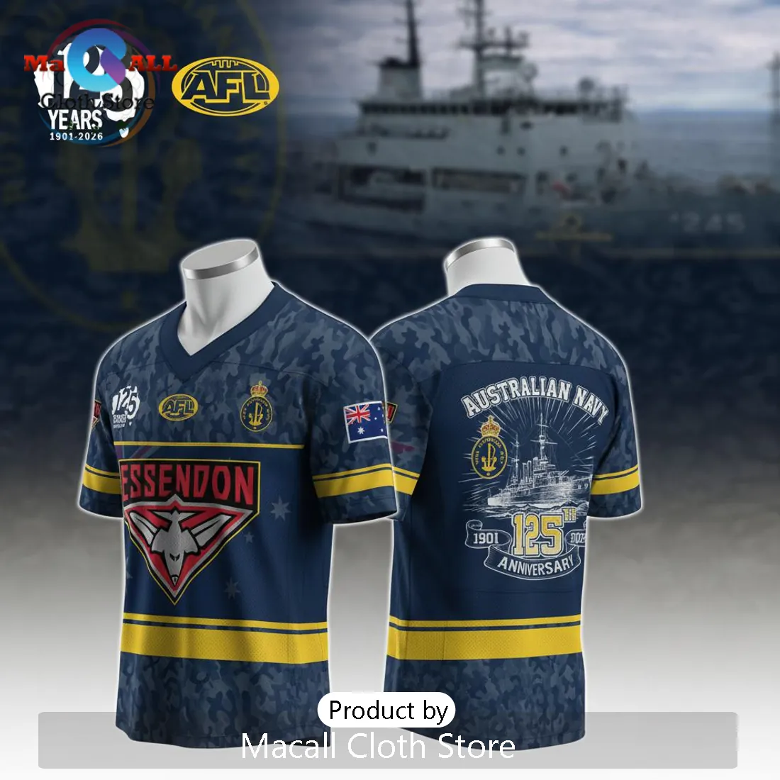 Essendon Bombers Australian Navy 125th Anniversary Commemorative AFL Jersey
